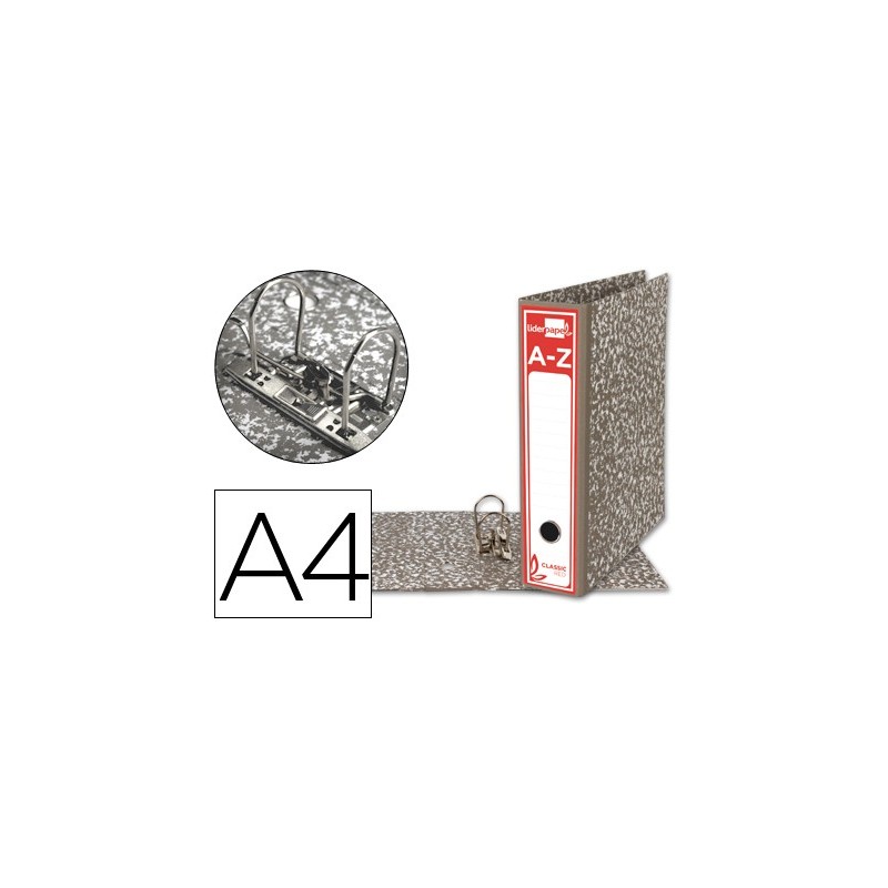 ARCHIVADOR DE PALANCA LIDERPAPEL A4 CLASSIC RED CARTON ENTRECOLADO SIN RADO LOMO 80MM GRIS COMPRESOR METALICO