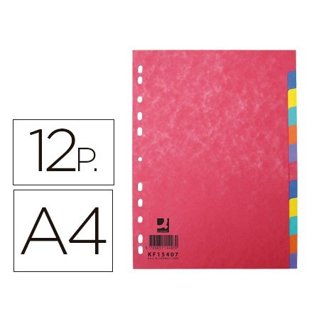 SEPARADOR Q-CONNECT CARTULINA BRILLO JUEGO DE 12 SEPARADORES DIN A4 MULTITALADRO