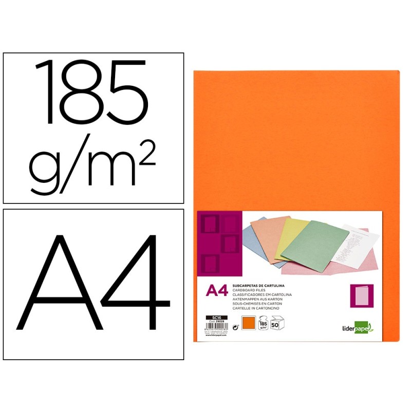SUBCARPETA LIDERPAPEL A4 NARANJA INTENSO 180G/M2 (PACK INDIVISIBLE 50 UDS)
