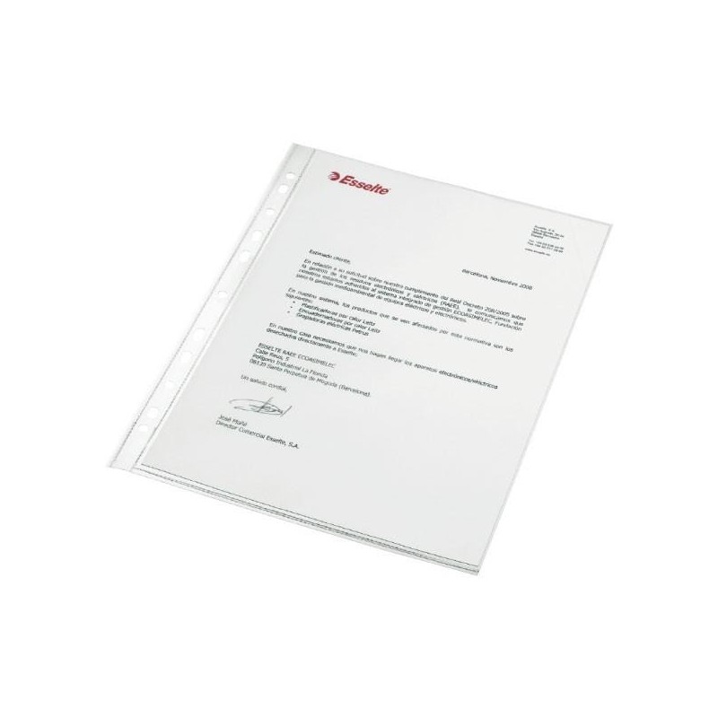 Funda porta documentos Esselte - Multitaladro - PP - 80 m - Cristal - A4 - Caja 100 ud