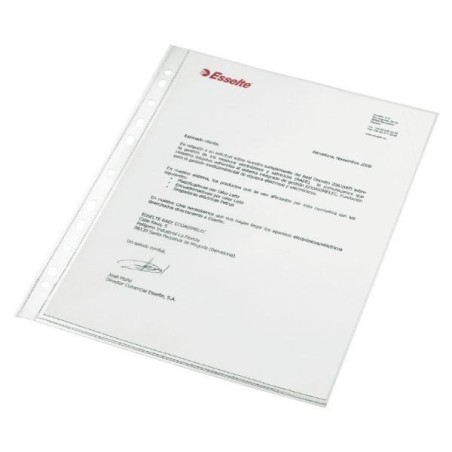 Funda porta documentos Esselte - Multitaladro - PP - 80 m - Cristal - A4 - Caja 100 ud
