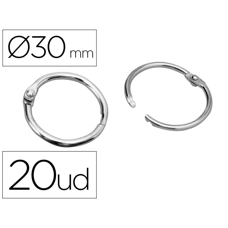 ANILLAS BISAGRA LIDERPAPEL NIQUELADAS N.2 DIAMETRO 30 MM CAJA DE 20 UNIDADES
