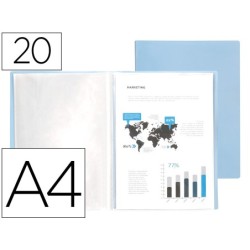 CARPETA LIDERPAPEL ESCAPARATE 20 FUNDAS POLIPROPILENO DIN A4 CELESTE OPACO