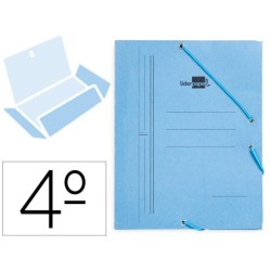 CARPETA LIDERPAPEL GOMAS CUARTO 3 SOLAPAS CARTON PINTADO AZUL