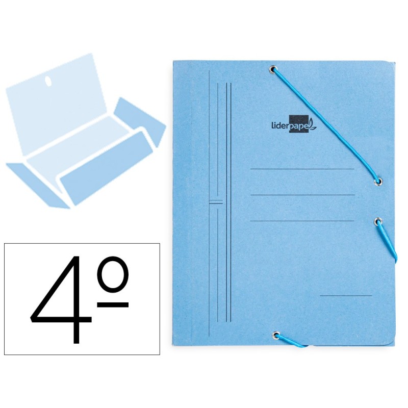 CARPETA LIDERPAPEL GOMAS CUARTO 3 SOLAPAS CARTON PINTADO AZUL