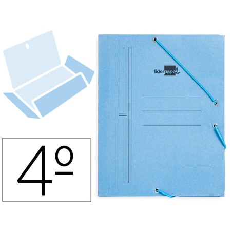CARPETA LIDERPAPEL GOMAS CUARTO 3 SOLAPAS CARTON PINTADO AZUL
