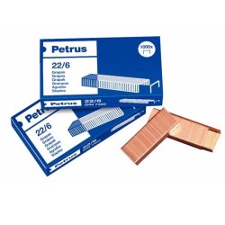 Grapas Petrus 22/6 - Cobreadas - 30 hojas - Caja 1000 grapas