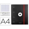 CARPETA CON RECAMBIO Y SOLAPA LIDERPAPEL ANTARTIK A4 CUADRO 5 MM FORRADA 4 ANILLAS REDONDAS 40MM COLOR NEGRA