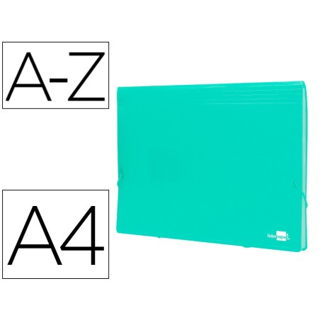 CARPETA LIDERPAPEL CLASIFICADOR FUELLE POLIPROPILENO DIN A4 VEREDE OPACO 13 DEPARTAMENTOS