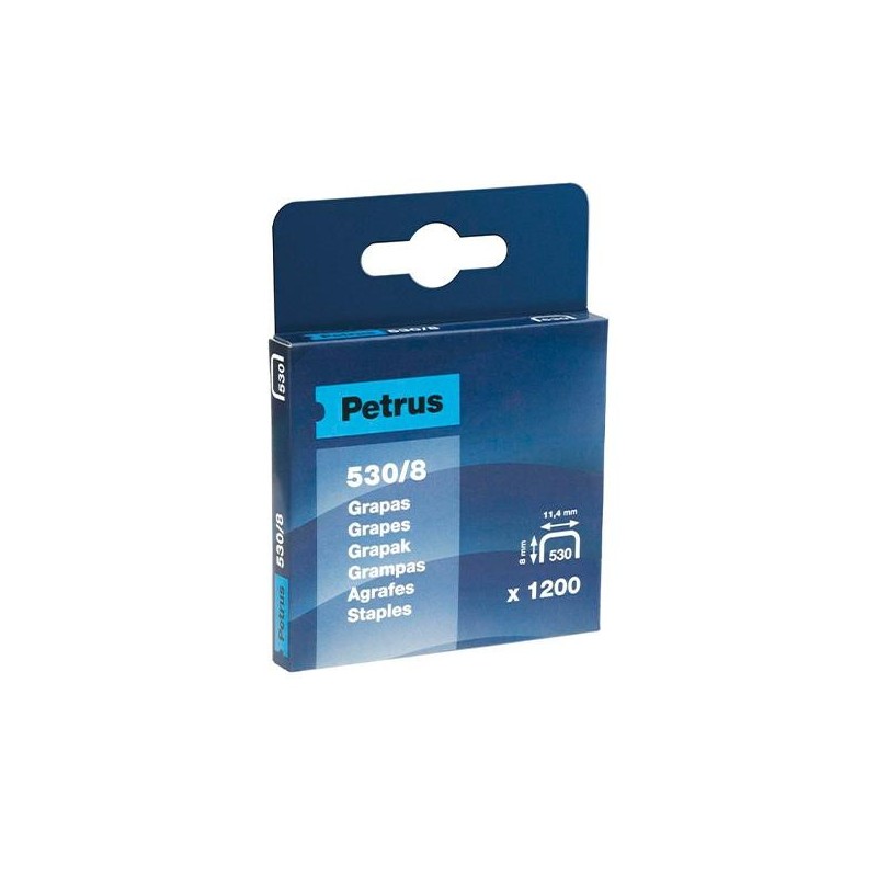 Grapas Petrus 530/8 - Cobreadas - 50 hojas - Caja 1200 grapas Grapas Petrus 530/8 - Cobreadas - 50 hojas - Caja 1200 grapas
