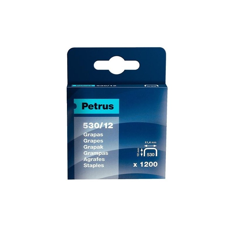 Grapas Petrus 530/12 - Cobreadas - 70 hojas - Caja 1200 grapas Grapas Petrus 530/12 - Cobreadas - 70 hojas - Caja 1200 grapas
