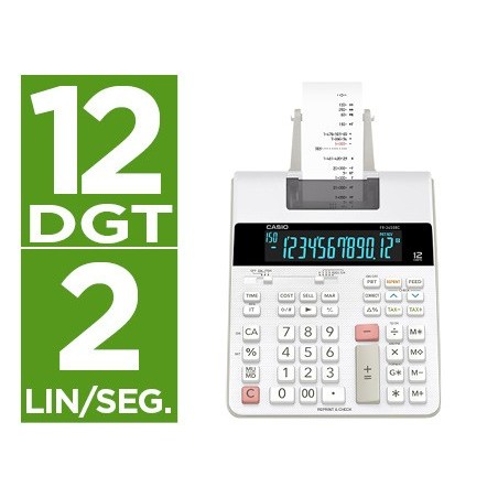 CALCULADORA CASIO IMPRESORA PANTALLA LC PAPEL 58 MM IMPRESION BICOLOR FR-2650RC 12 DIGITOS DC COLOR BLANCO