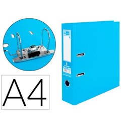 ARCHIVADOR DE PALANCA LIDERPAPEL A4 DOCUMENTA FORRADO PVC CON RADO LOMO 75 MM CELESTE COMPRESOR METALICO