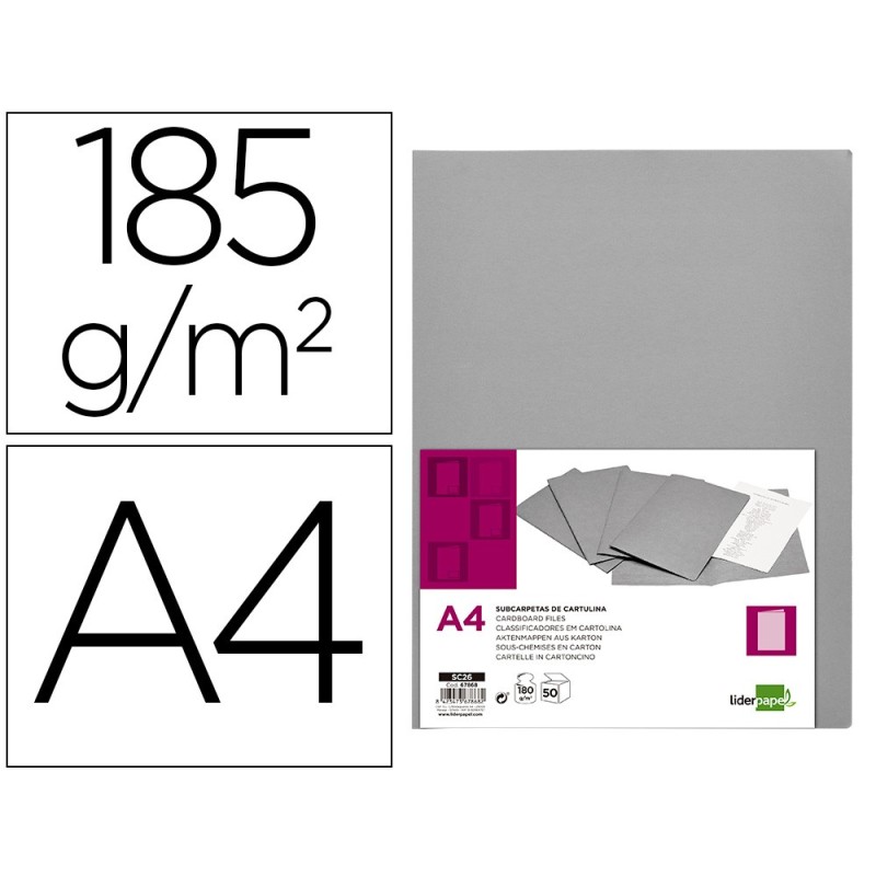 SUBCARPETA LIDERPAPEL A4 GRIS 180G/M2 (PACK INDIVISIBLE 50 UDS)