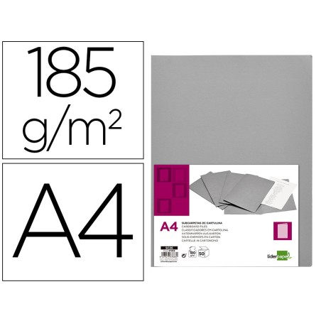SUBCARPETA LIDERPAPEL A4 GRIS 180G/M2 (PACK INDIVISIBLE 50 UDS)