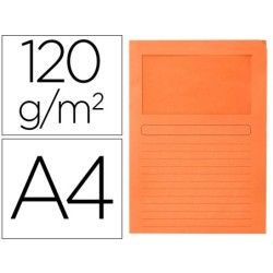 SUBCARPETA CARTULINA Q-CONNECT DIN A4 NARANJA CON VENTANA TRANSPARENTE 120 GR (PACK INDIVISIBLE 50 UDS)