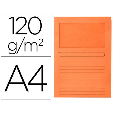 SUBCARPETA CARTULINA Q-CONNECT DIN A4 NARANJA CON VENTANA TRANSPARENTE 120 GR (PACK INDIVISIBLE 50 UDS)