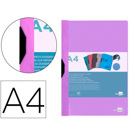 CARPETA LIDERPAPEL DOSSIER PINZA LATERAL POLIPROPILENO DIN A4 LAVANDA OPACO 30 HOJAS PINZA DESLIZANTE