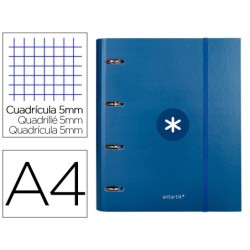 CARPETA CON RECAMBIO Y SOLAPA LIDERPAPEL ANTARTIK A4 CUADRO 5 MM FORRADA 4 ANILLAS REDONDAS 40MM COLOR AZUL