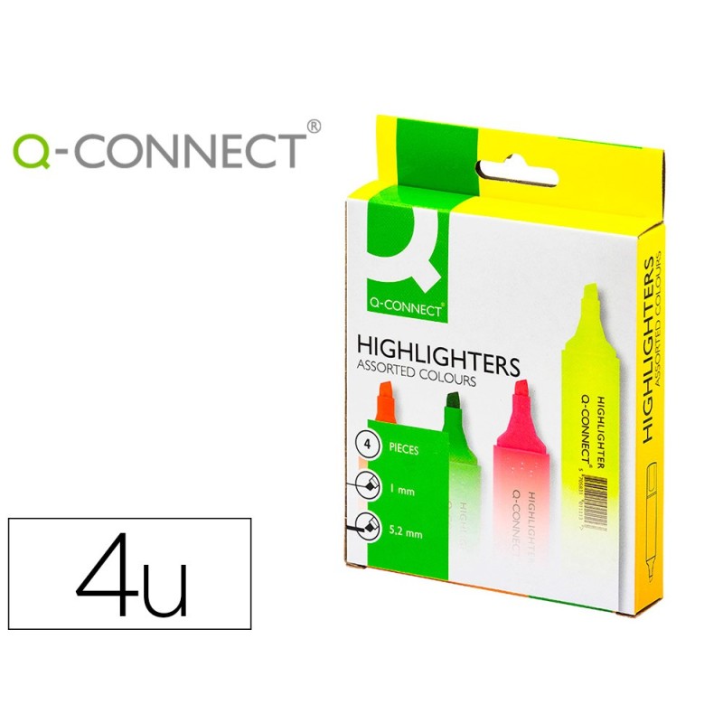 ROTULADOR Q-CONNECT FLUORESCENTE SURTIDO -BOLSA DE 4 ROTULADORES