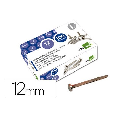 ENCUADERNADORES LIDERPAPEL NIQUELADOS N.0 12 MM CAJA DE 100 UNIDADES