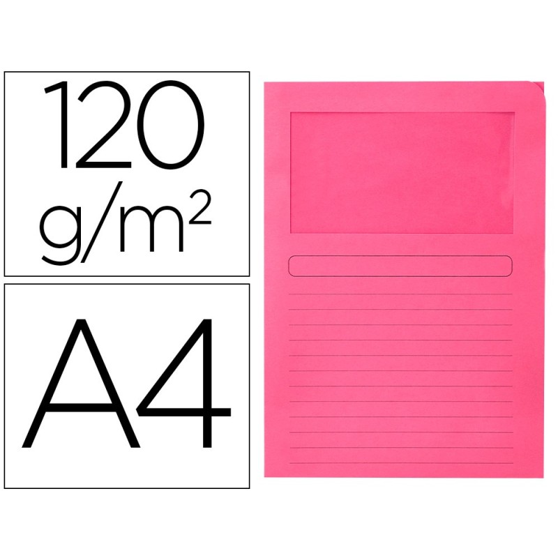 SUBCARPETA CARTULINA Q-CONNECT DIN A4 ROSA CON VENTANA TRANSPARENTE 120 GR (PACK INDIVISIBLE 50 UDS)