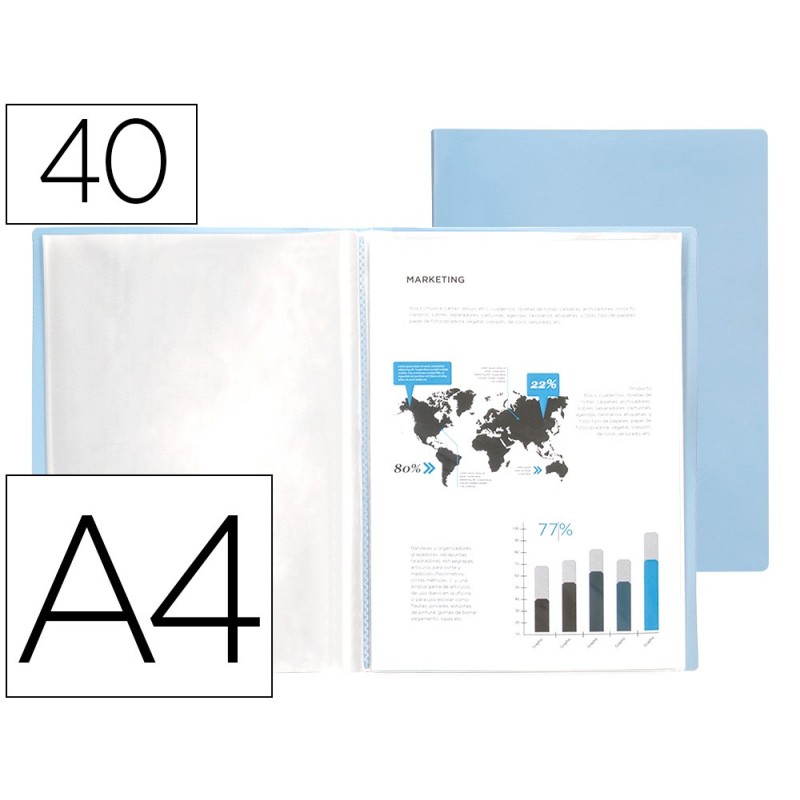CARPETA LIDERPAPEL ESCAPARATE 40 FUNDAS POLIPROPILENO DIN A4 CELESTE OPACO