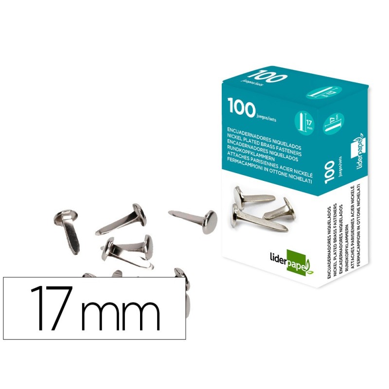 ENCUADERNADORES LIDERPAPEL NIQUELADOS N.2 17 MM CAJA DE 100 UNIDADES