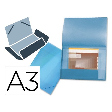 CARPETA LIDERPAPEL PORTADOCUMENTOS 44802 SOLAPAS POLIPROPILENO DIN A3 AZUL TRANSLUCIDO LOMO FLEXIBLE