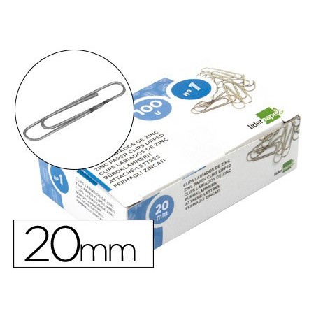 CLIPS LIDERPAPEL N 1 LABIADOS 20 MM CAJA DE 100 UNIDADES