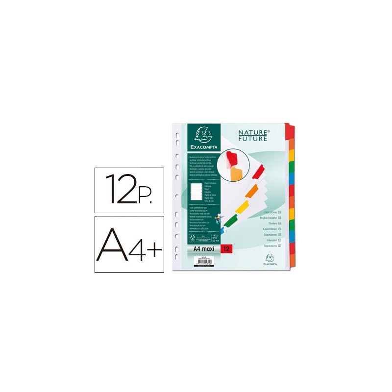 SEPARADOR EXACOMPTA CARTULINA JUEGO DE 12 SEPARADORES DIN A4+ MULTITALADRO COLOR BLANCO