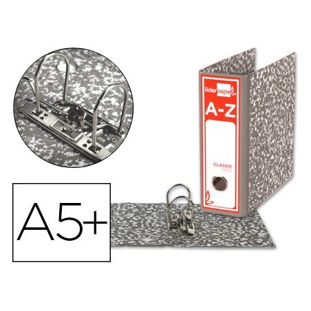 ARCHIVADOR DE PALANCA LIDERPAPEL CUARTO CLASSIC RED CARTON ENTRECOLADO SIN RADO LOMO 80MM GRIS COMPRESOR METALIC