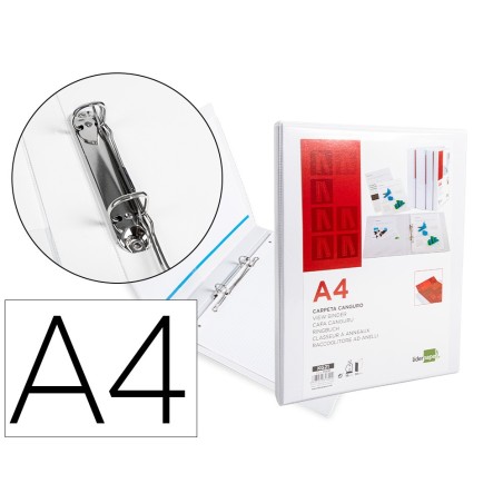 CARPETA CANGURO 2 ANILLAS MIXTAS 16MM LIDERPAPEL A4 PLASTICO BLANCA