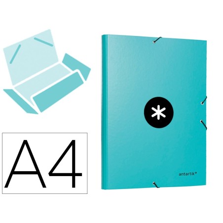 CARPETA LIDERPAPEL ANTARTIK GOMAS A4 3 SOLAPAS CARTON FORRADO COLOR MENTA