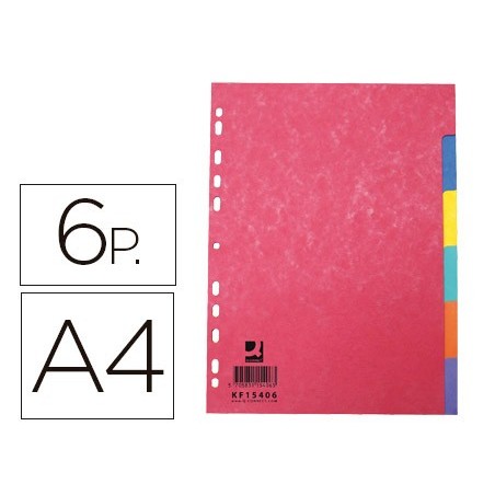 SEPARADOR Q-CONNECT CARTULINA BRILLO JUEGO DE 6 SEPARADORES DIN A4 MULTITALADRO