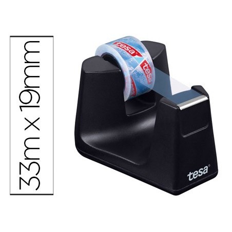PORTARROLLO SOBREMESA TESA PLASTICO EASY CUT SMAT PARA CINTAS DE 33 MT COLOR NEGRO