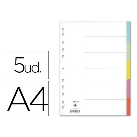 SEPARADOR Q-CONNECT CARTULINA JUEGO DE 5 SEPARADORES DIN A4 MULTITALADRO