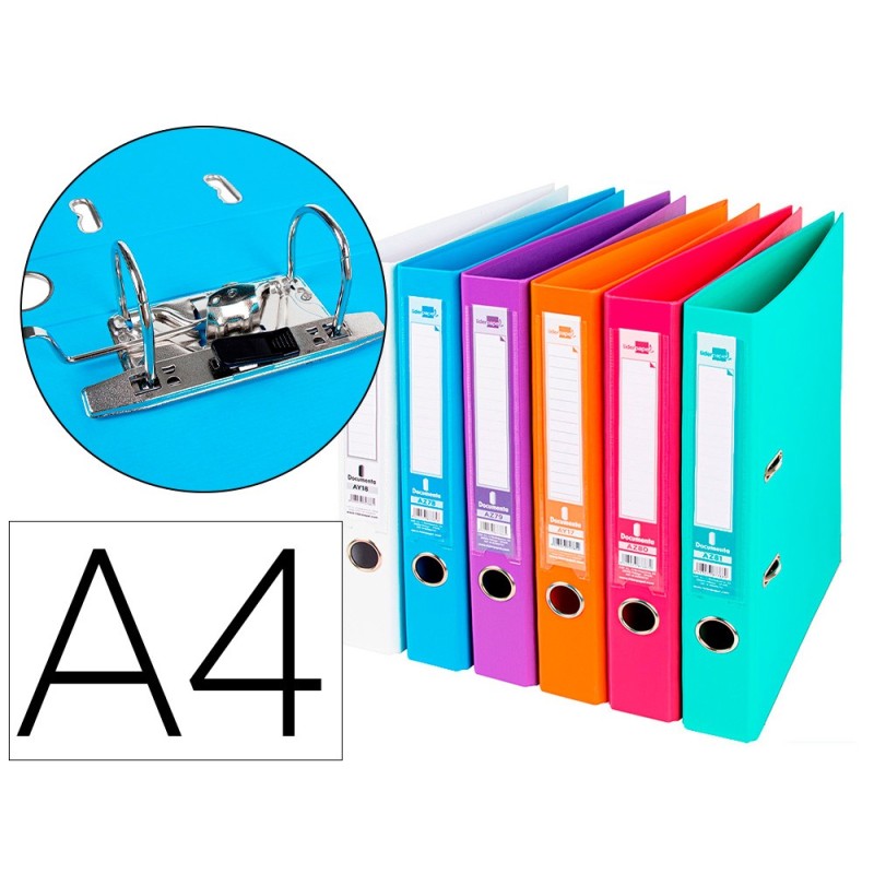 ARCHIVADOR DE PALANCA LIDERPAPEL A4 DOCUMENTA FORRADO PVC CON RADO LOMO 52 MM COLORES SURTIDOS TRENDING (PACK INDIVISIBLE 6 UDS)