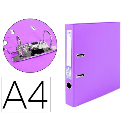 ARCHIVADOR DE PALANCA LIDERPAPEL A4 DOCUMENTA FORRADO PVC CON RADO LOMO 52 MM LILA COMPRESOR METALICO