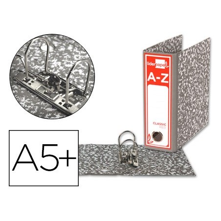 ARCHIVADOR DE PALANCA LIDERPAPEL CUARTO APAISADO CLASSIC RED SIN RADO LOMO 80MM GRIS COMPRESOR METALICO