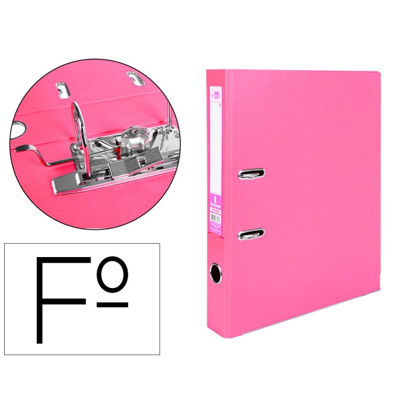 ARCHIVADOR DE PALANCA LIDERPAPEL FOLIO DOCUMENTA FORRADO PVC CON RADO LOMO 52 MM ROSA COMPRESOR METALICO