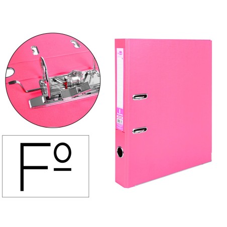 ARCHIVADOR DE PALANCA LIDERPAPEL FOLIO DOCUMENTA FORRADO PVC CON RADO LOMO 52 MM ROSA COMPRESOR METALICO