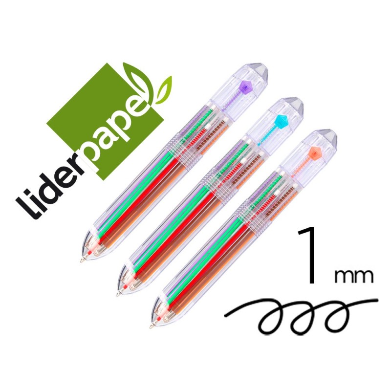 BOLIGRAFO LIDERPAPEL 10 EN 1 CUERPO TRANSPARENTE 10 COLORES 1 MM RETRACTIL