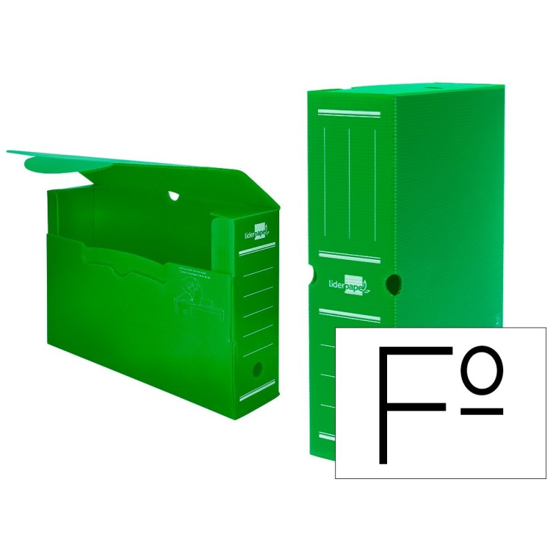 CAJA ARCHIVO DEFINITIVO PLASTICO LIDERPAPEL VERDE 360X260X100 MM