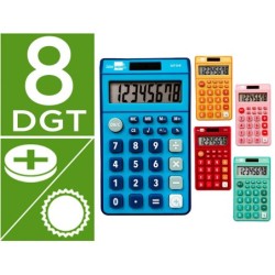 CALCULADORA LIDERPAPEL BOLSILLO XF14 8 DIGITOS SOLAR Y PILAS 115X65X8 MM EXPOSITOR DE 16 UNIDADES COLORES