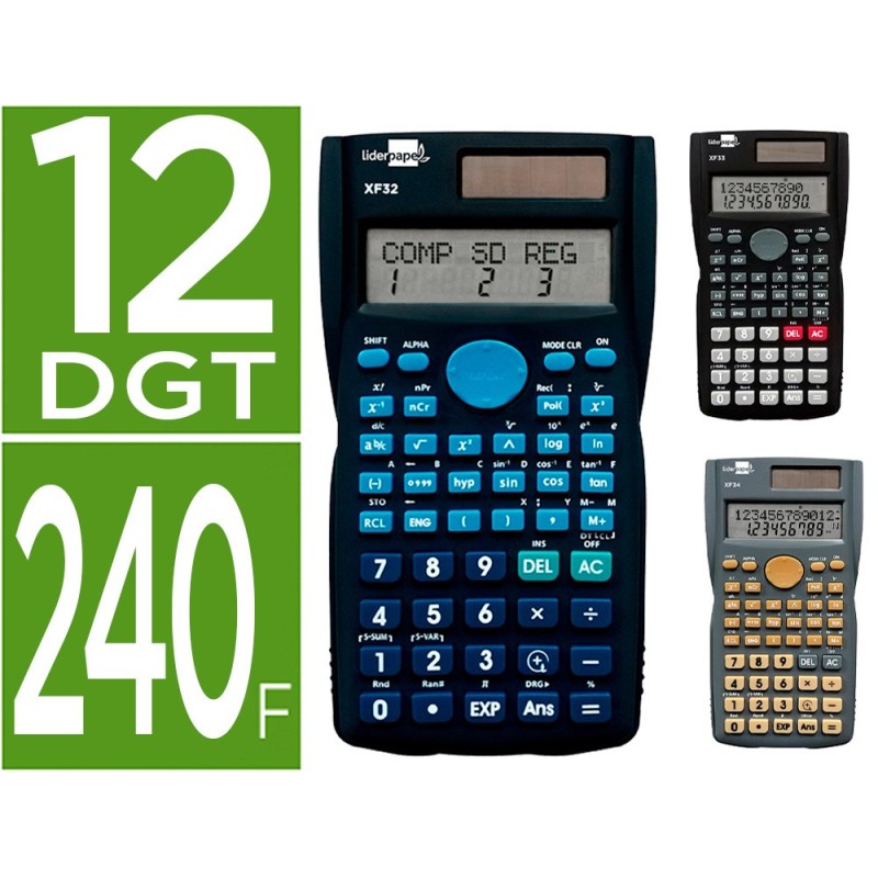 CALCULADORA LIDERPAPEL CIENTIF ICA XF35 240 FUNCIONES CON TAPA SOLAR Y PILAS EXPOSITOR DE 10 UNIDADES COLORES SURTIDOS