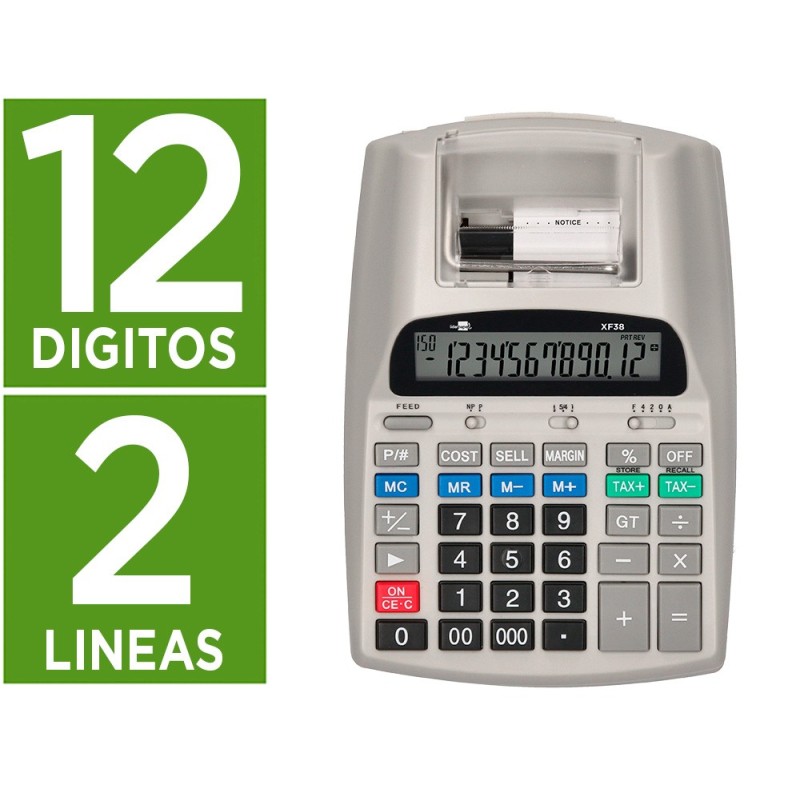 CALCULADORA LIDERPAPEL IMPRESORA PANTALLA PAPEL 57 MM 12 DIGITOS IMPRESION BICOLOR BLANCA 225X158X56 MM