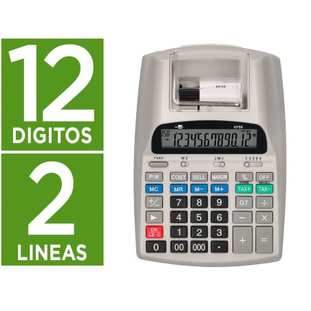 CALCULADORA LIDERPAPEL IMPRESORA PANTALLA PAPEL 57 MM 12 DIGITOS IMPRESION BICOLOR BLANCA 225X158X56 MM