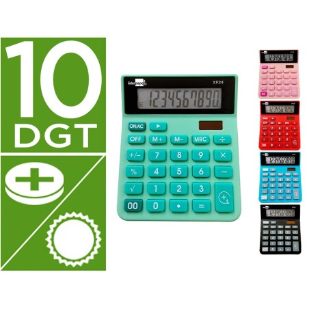 CALCULADORA LIDERPAPEL SOBREMESA XF25 10 DIGITOS SOLAR Y PILAS 127X105X24 MM EXPOSITOR DE 10 UNIDADES