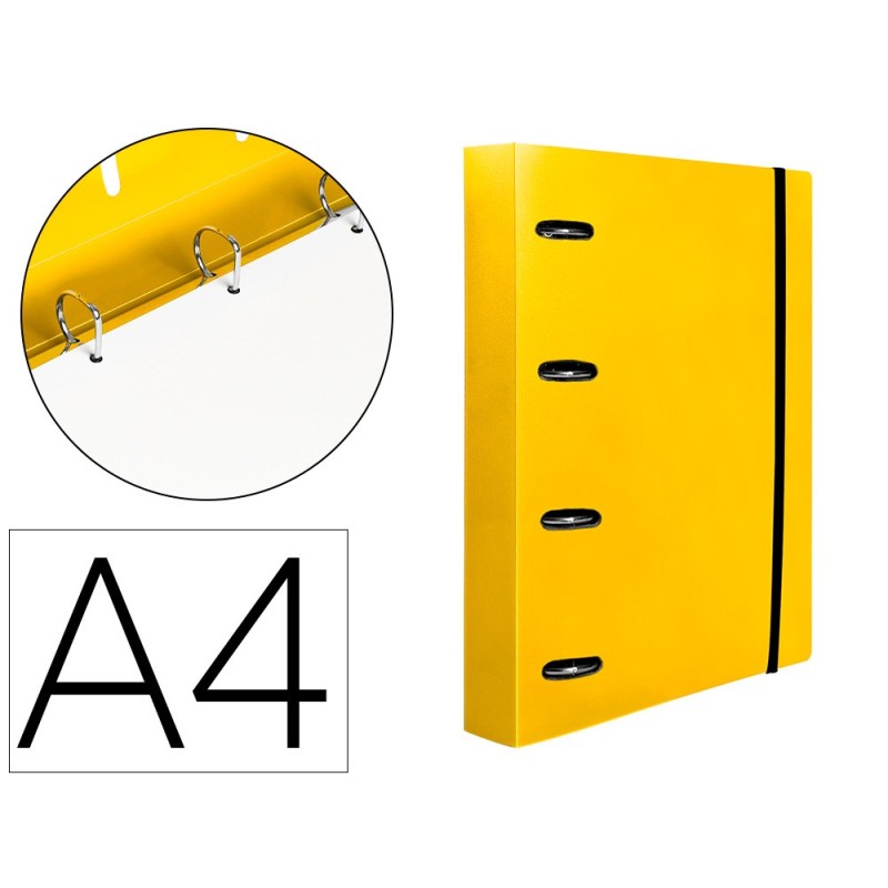 CARPETA CON RECAMBIO LIDERPAPEL A4 CUADRO 5MM 100 HOJAS 80G POLIPROPILENO 4 ANILLAS 25MM COLOR AMARILLO